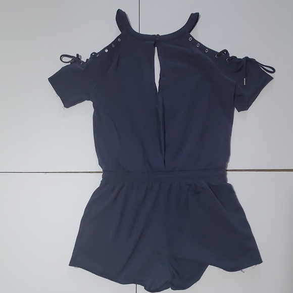 Womens Sexy Navy Blue Off The Shoulder Romper - Picture 6 of 8
